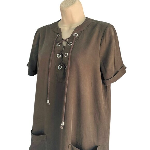 Lovers + Friends Woman's Sz S Waterfront Lace Up Dress in Olive Green - Picture 4 of 8